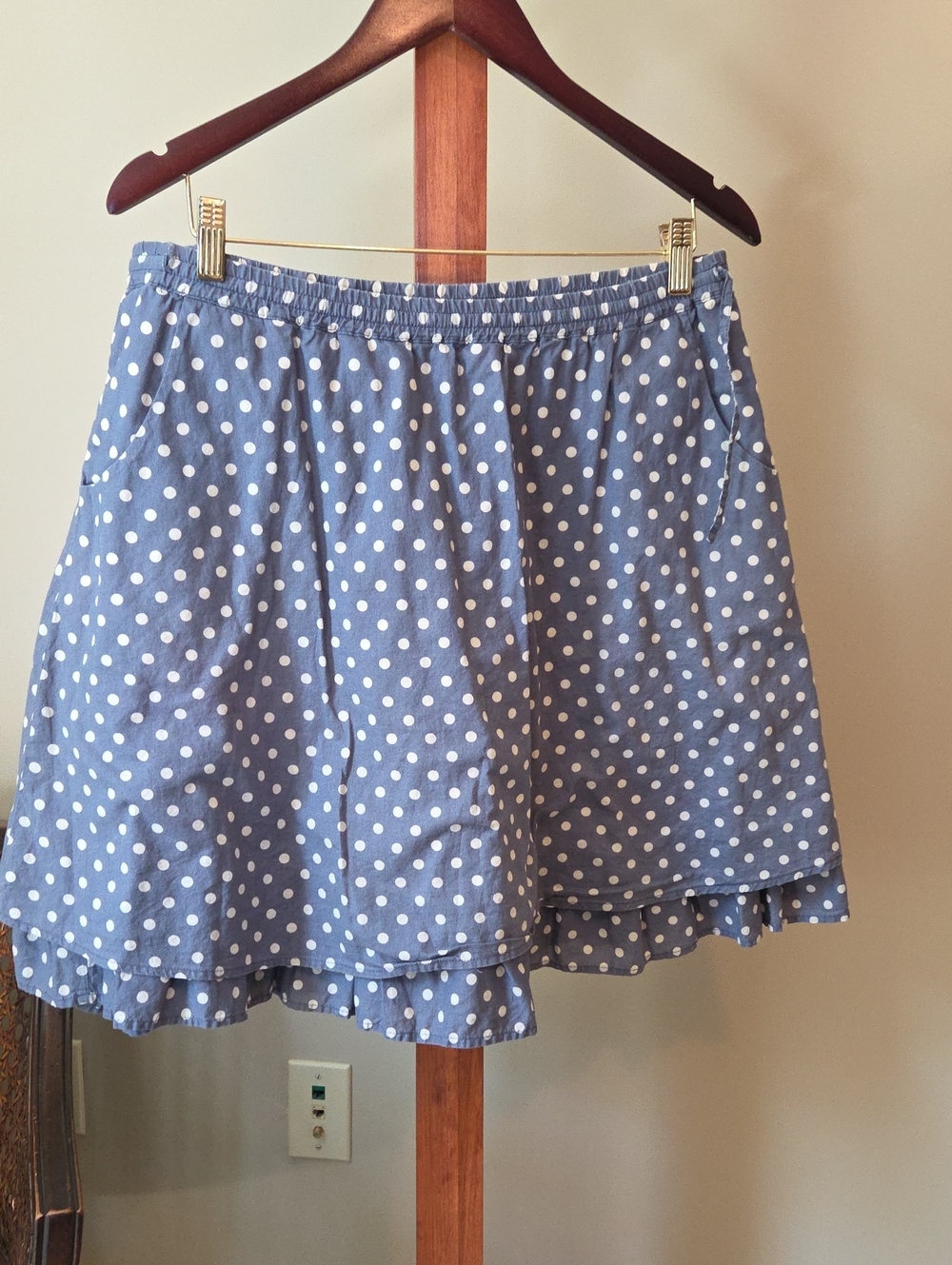 Garnet Hill Denim Blue Cotton Ruffle Skirt